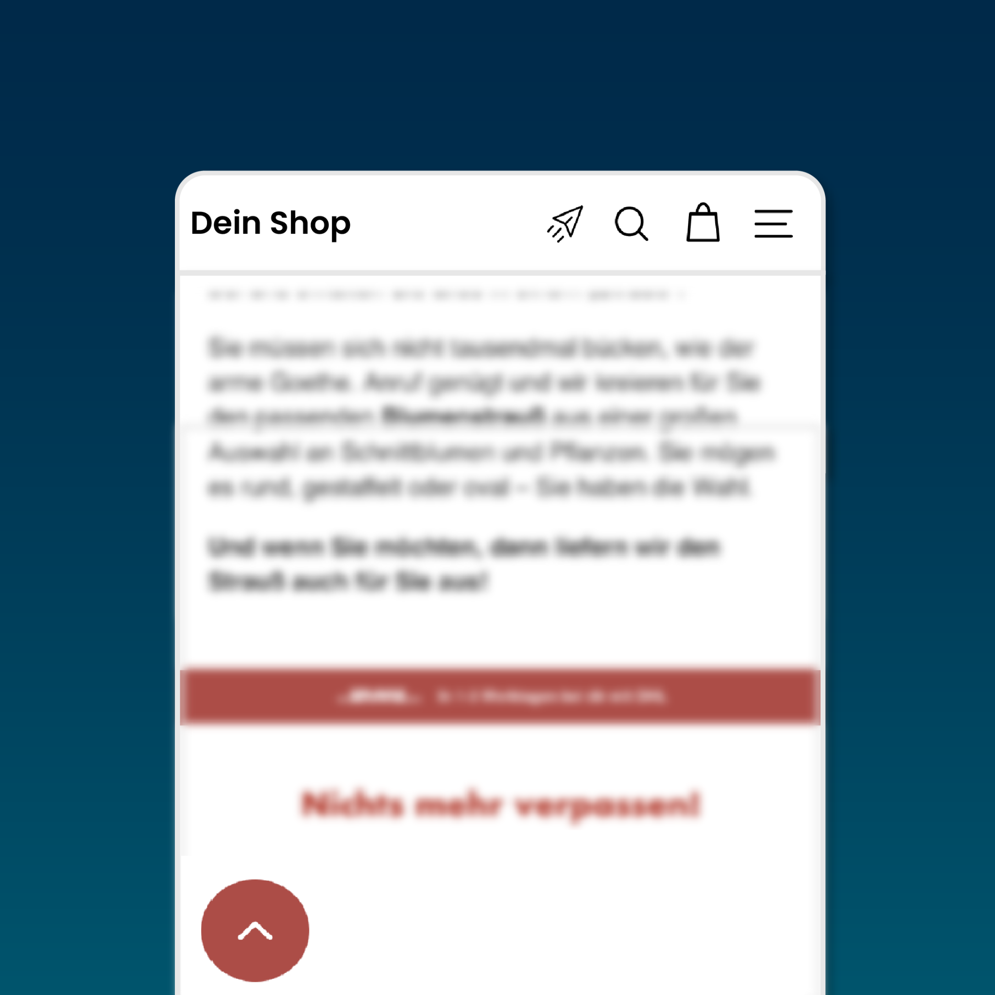 Button zum Seitenanfang für Shopify-Shops von Floow Media: Verbessern Sie die Benutzererfahrung Ihres Online-Shops mit einem einfachen Klick-zum-Seitenanfang-Button, der es Ihren Kunden ermöglicht, schnell zum Anfang der Seite zurückzukehren.